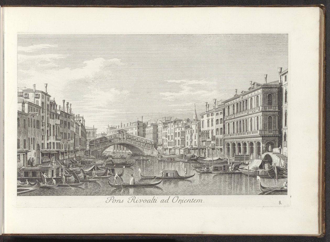 Gezicht op het Canal Grande en de Rialtobrug te Venetië Rivoalti híd kelet felé (cím az objektumon) Velence városának leghíresebb képe az Antonius-csatorna 38 táblájáról, Antonio Vissentini által sárgarézre nyomtatva, három részre osztva. a második rész (s alkotó: Antonio Visentini