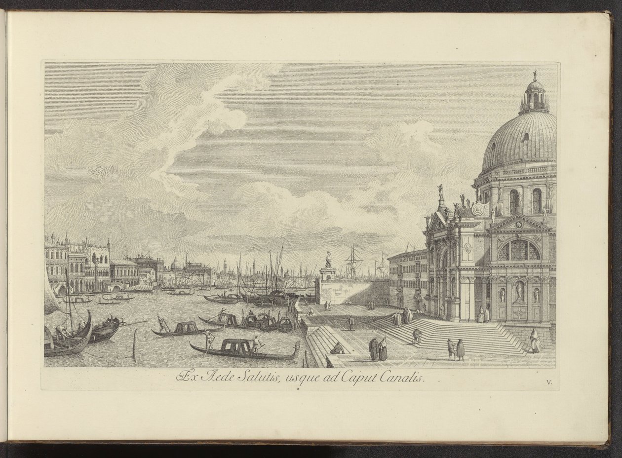 Gáz a Canal Grande en de Santa Maria della Salute te Venetië Az Üdvösség Házától a csatorna fejéig (cím a tárgyon) Velence városának leghíresebb képe az Antonius-csatorna 38 táblájáról, Antonio Vissentini által sárgarézre nyomtatva, három részletben alkotó: Antonio Visentini