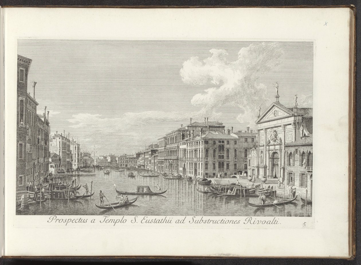 Gezicht op het Canal Grande en de kerk de San Stae te Venetië Kilátás a Szent Eustathius-templomból Rivoalti alépítményeire (cím az objektumon) Velence városának leghíresebb kilátásai az Antonius-csatorna 38. tábláiról, Antonio Vissentini sárgaréz nyomtatá alkotó: Antonio Visentini