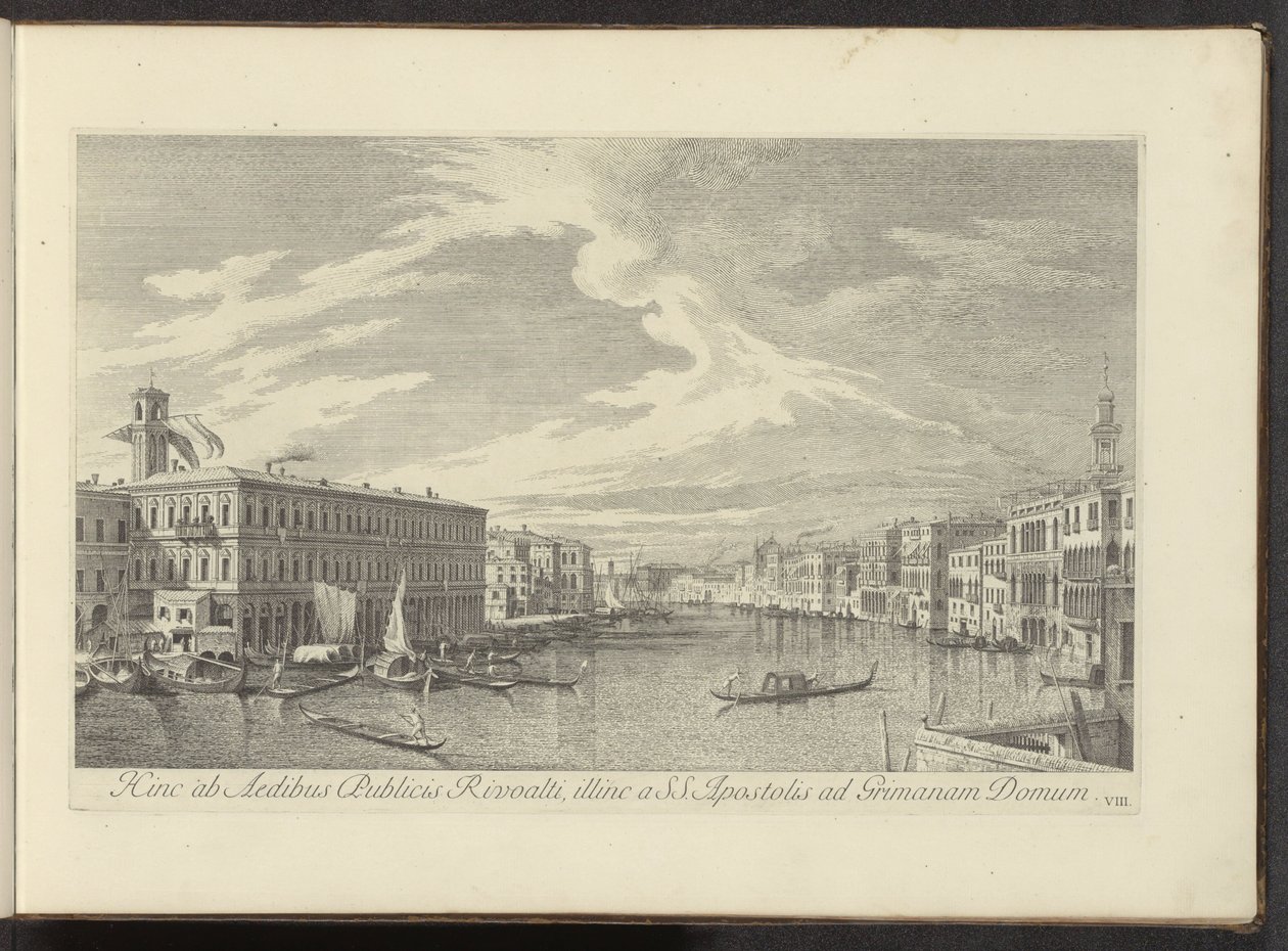 Gezicht op het Canal Grande te Venetië Innen a Rivoalti Public Houses-ig, a másik oldalon az SS-től. Apostolok a Grimana-házban (cím a tárgyon) Velence városának leghíresebb képe, az Antonius-csatorna 38 táblájáról, Antonio Vissentini réznyomatai részekben alkotó: Antonio Visentini