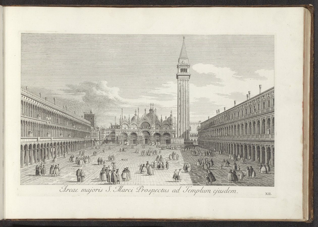 Gezicht op het San Marcoplein en de San Marco te Venetië A Szent Márk Prospektus nagyobb területe ugyanahhoz a templomhoz (cím az objektumon) Gezichten op bugemenen en pleinen in Venetië (sorozat címe) Velence városának leghíresebb kilátásai az Antonius-cs alkotó: Antonio Visentini