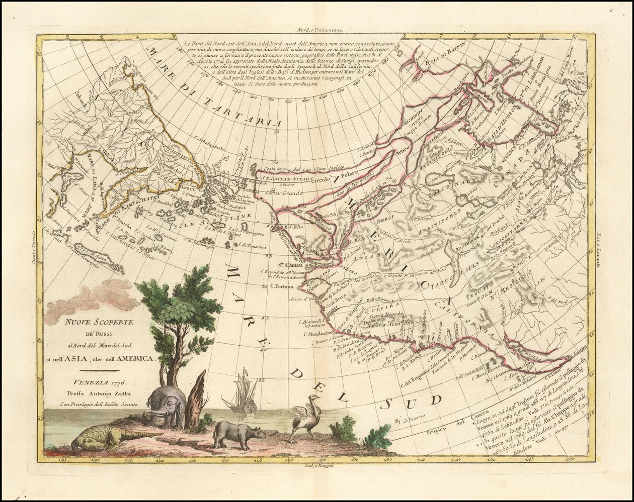 1776-os térkép - Az oroszok új felfedezései a Déli-tengertől északra Ázsiában és Amerikában egyaránt alkotó: Antonio Zatta
