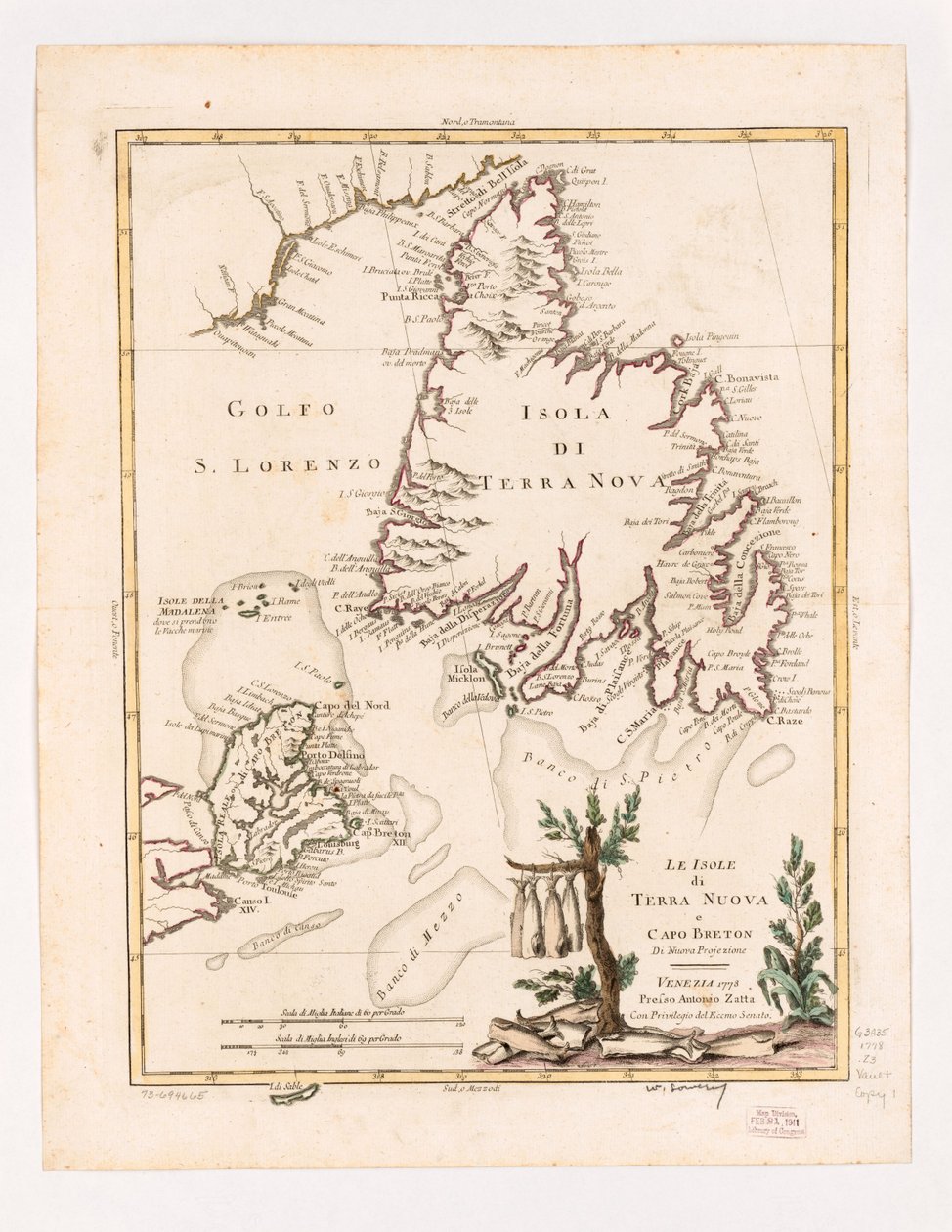 Terre Nuova és Cape Breton szigetei az új tervezetből 1778. LOC 73694665 alkotó: Antonio Zatta