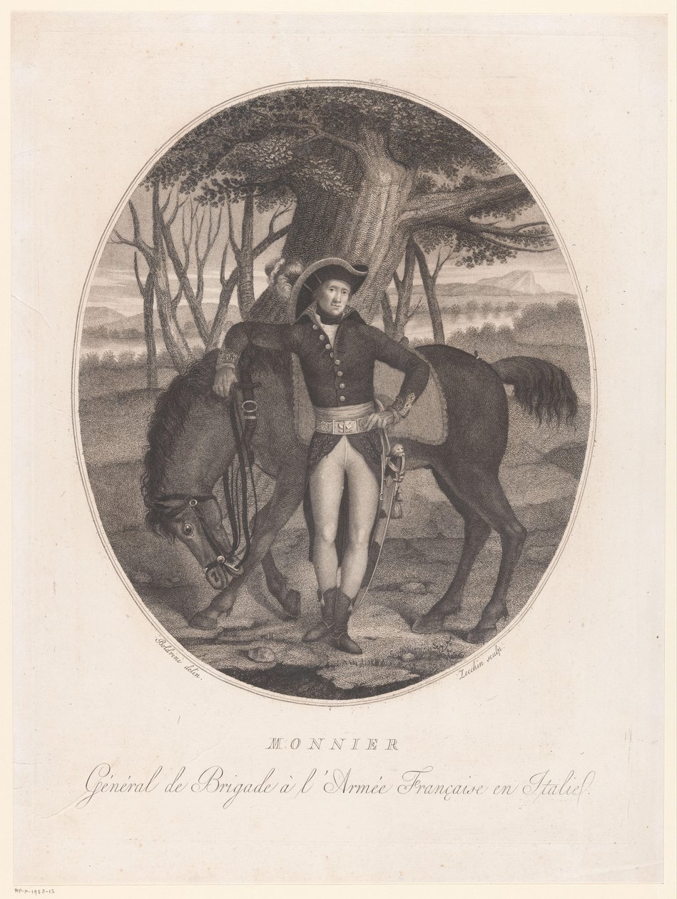 Egy ismeretlen férfi portréja lóval Monnier (cím a tárgyon) alkotó: Antonio Zecchin