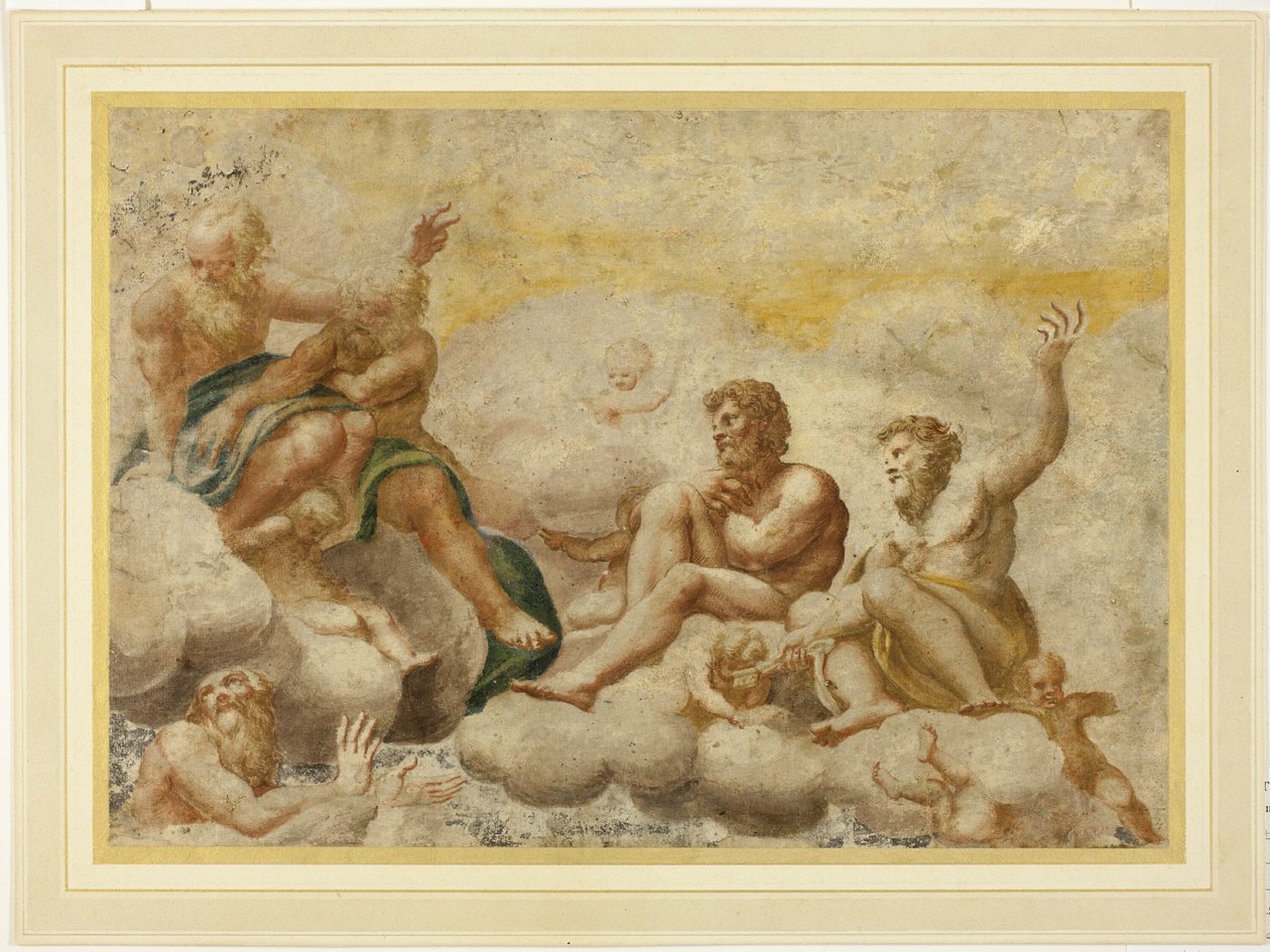 Szent Péter és más ülő apostolok, lent Szent János evangélistával alkotó: Antonio da Correggio