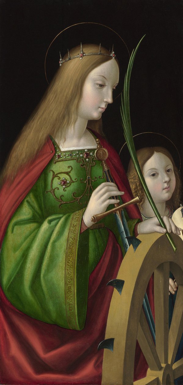 ""Alexandriai Szent Katalin"" (meghalt 307 körül) Antonio Solario festménye (aktív 1502-1518 körül), olaj, fa, 84 x 40 cm alkotó: Antonio da Solario