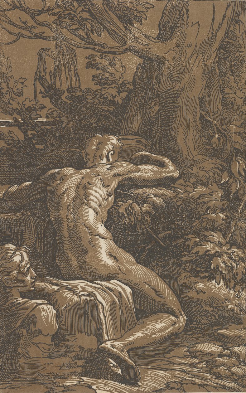 Narcissus mögül nézve ülő férfi, kb. 1527-30. alkotó: Antonio da Trento