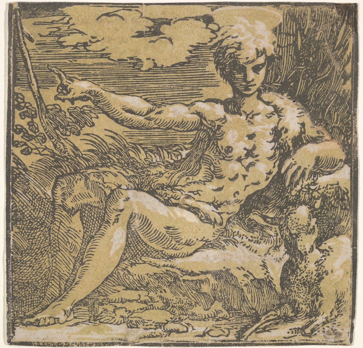 Keresztelő Szent János a sivatagban, egy bárány az oldalán, kb. 1527-30. alkotó: Antonio da Trento