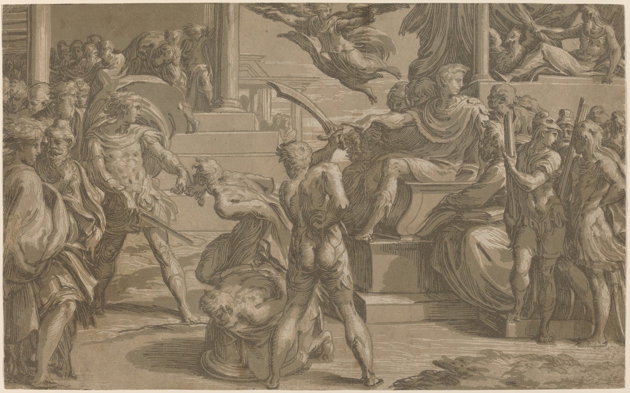 Szent Péter és Pál mártíromsága [recto] alkotó: Antonio da Trento after Parmigianino