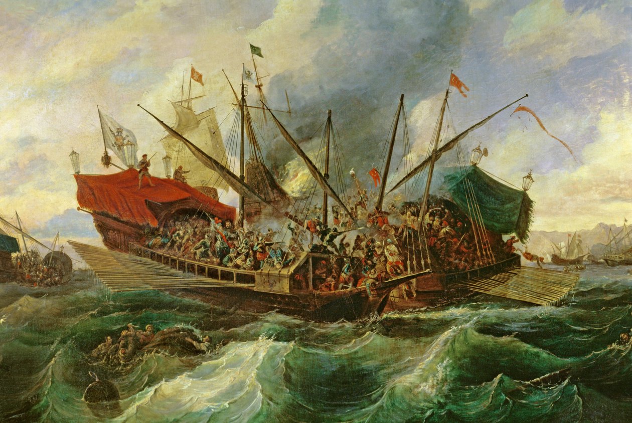 Lepantói tengeri csata a Szent Liga és a törökök között 1571-ben (olaj, vászon) (részlet) alkotó: Antonio de Brugada