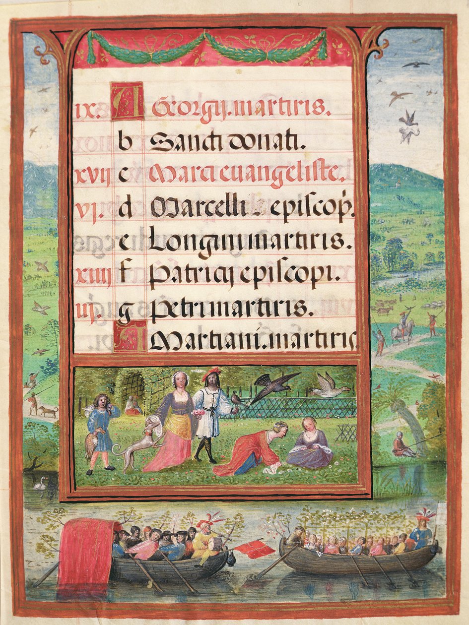 Április hónap, miniatúrák a „Dom Manuel óráinak könyvéből”, 1517-38 (tempera pergamen) alkotó: Antonio de Hollanda