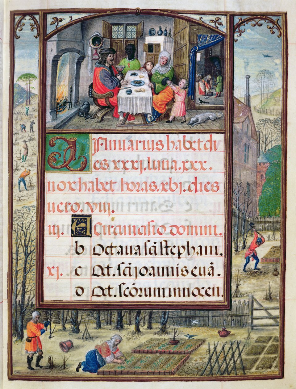 Január hónap, miniatúrák a "Livro de Horas de Dom Manuel" című műből, 1517-38 (tempera, pergamen) alkotó: Antonio de Hollanda