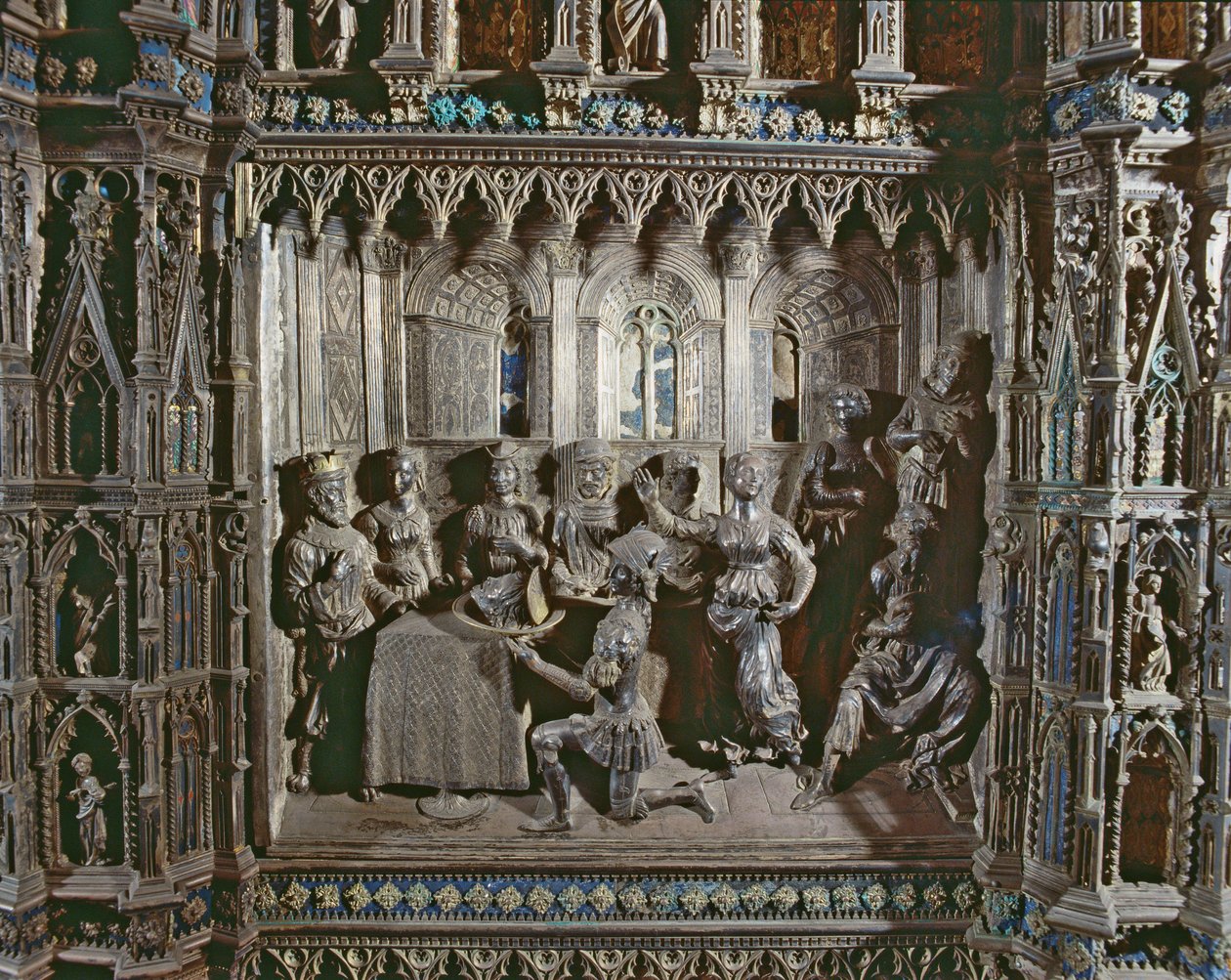 Heródes ünnepe Salomes-tánccal, Argento-oltár, 1478 (ezüst) alkotó: Antonio di Salvi