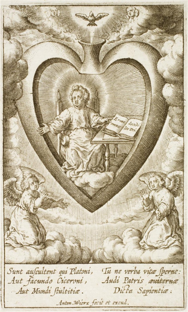 A gyermek Jézus a Szent Szívben ül egy nyitott könyvvel alkotó: Antonius Wierix (II)