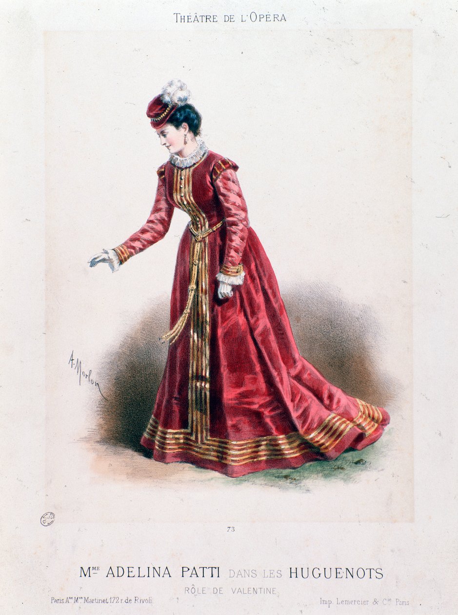 Adeline Patti (1843-1919) énekesnő portréja Giacomo Meyerbeer (1791-1864) Les Huguenots című operájában Valentine-ként. alkotó: Antony Paul Emile Morlon