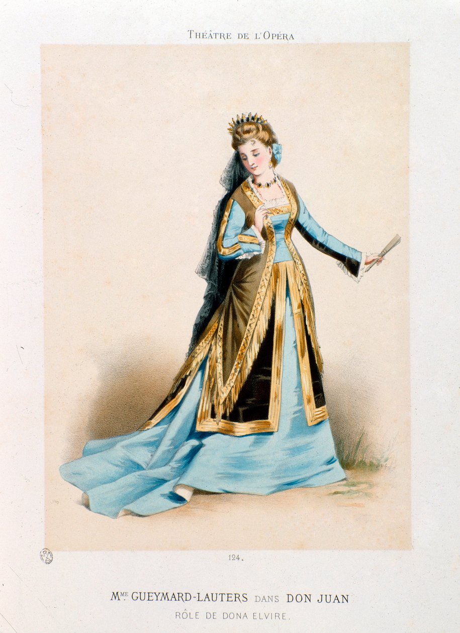 Pauline Lauters-Gueymard (Lauters Gueymard) (1834-1876) énekesnő, aki Dona Elvirét adja elő Wolfgang Amadeus Mozart Don Giovanni (Don Juan) (1756-1791) című operájában a párizsi Operaszínházban. Antony Morlon litográfiája (1834-1914) Magán alkotó: Antony Paul Emile Morlon