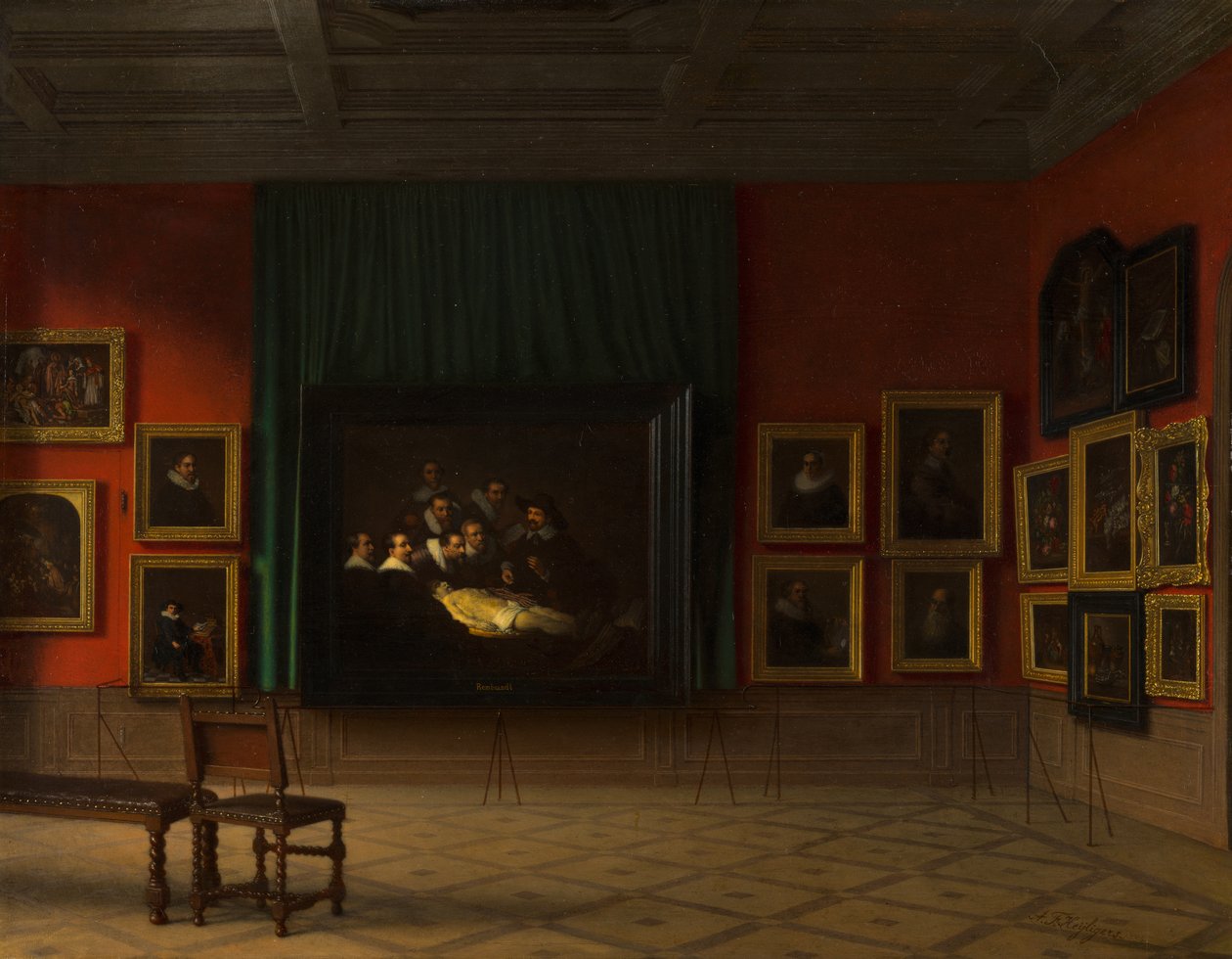 A Rembrandt -szoba belseje a Mauritshuis -ban 1884 -ben alkotó: Antoon Francois Heyligers