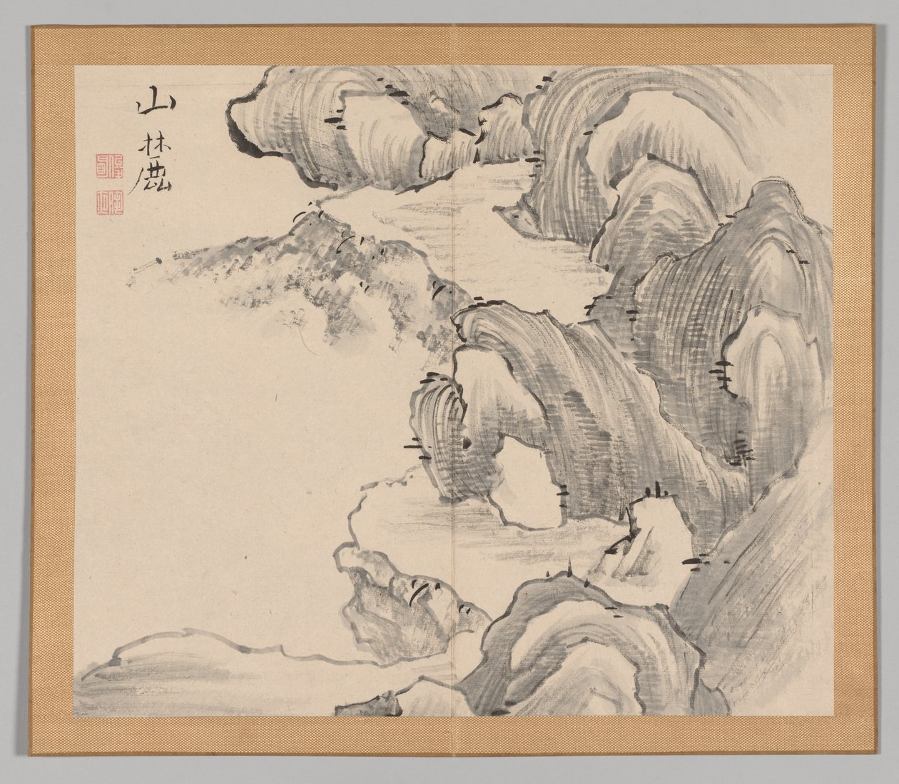 Double Album of Landscape Studies Ikeno Taiga után, 1. kötet 28. levél, 18. század. alkotó: Aoki Shukuya