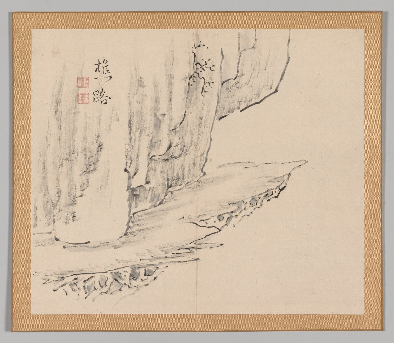 Double Album of Landscape Studies Ikeno Taiga után, 1. kötet 31. levél, 18. század. alkotó: Aoki Shukuya