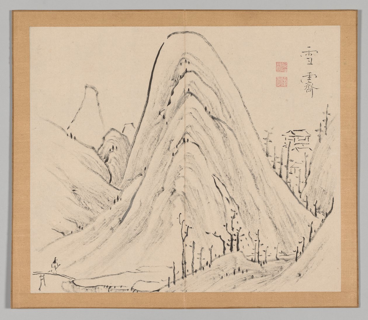 Double Album of Landscape Studies Ikeno Taiga után, 1. kötet 33. levél, 18. század. alkotó: Aoki Shukuya