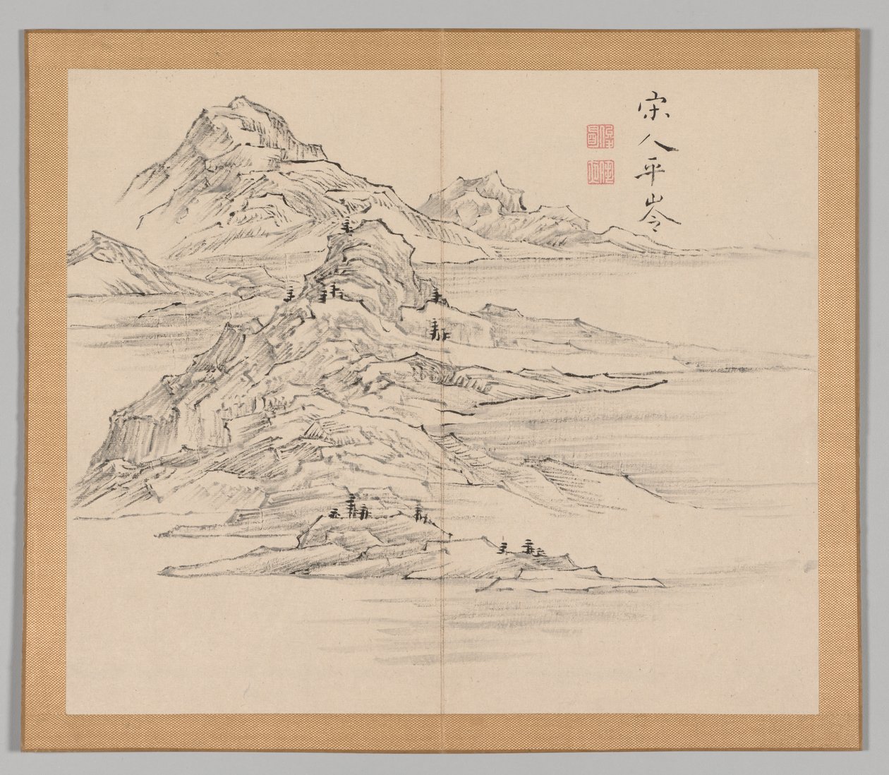 Double Album of Landscape Studies Ikeno Taiga után, 1. kötet 35. levél, 18. század. alkotó: Aoki Shukuya