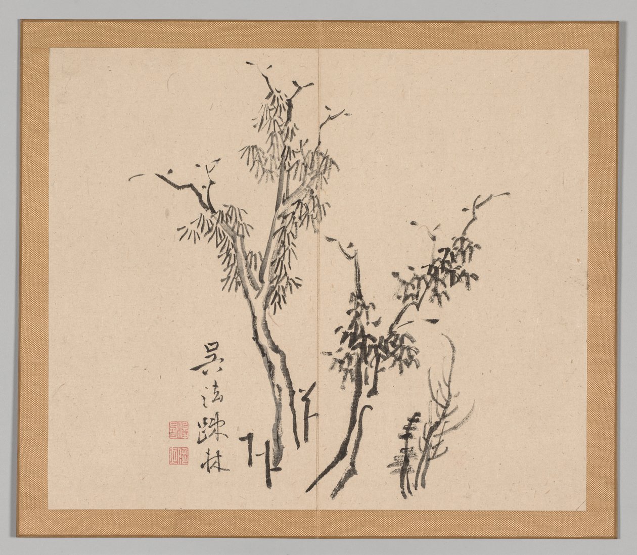 Double Album of Landscape Studies Ikeno Taiga után, 1. kötet 5. levél, 18. század. alkotó: Aoki Shukuya