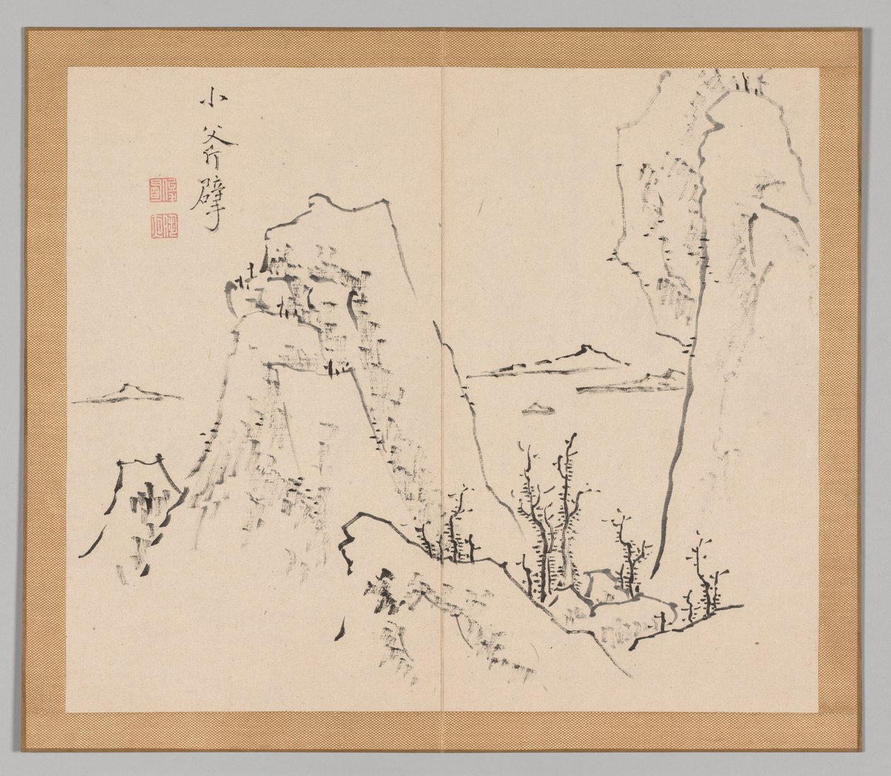 Double Album of Landscape Studies Ikeno Taiga után, 1. kötet 8. levél, 18. század. alkotó: Aoki Shukuya