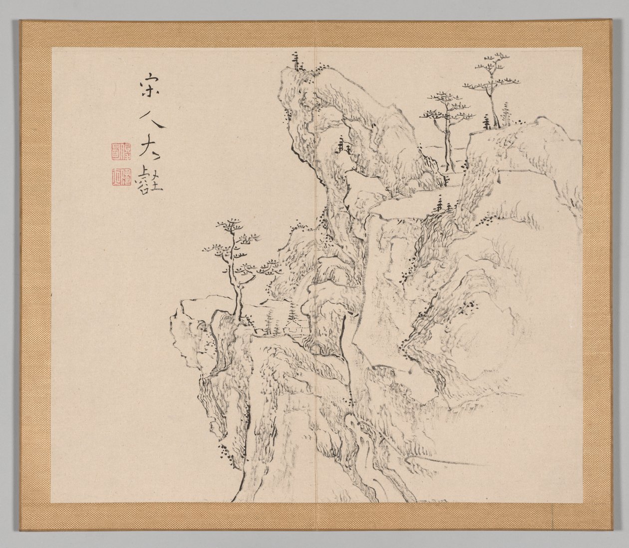 Double Album of Landscape Studies Ikeno Taiga után, 2. kötet, 1. levél, 18. század. alkotó: Aoki Shukuya