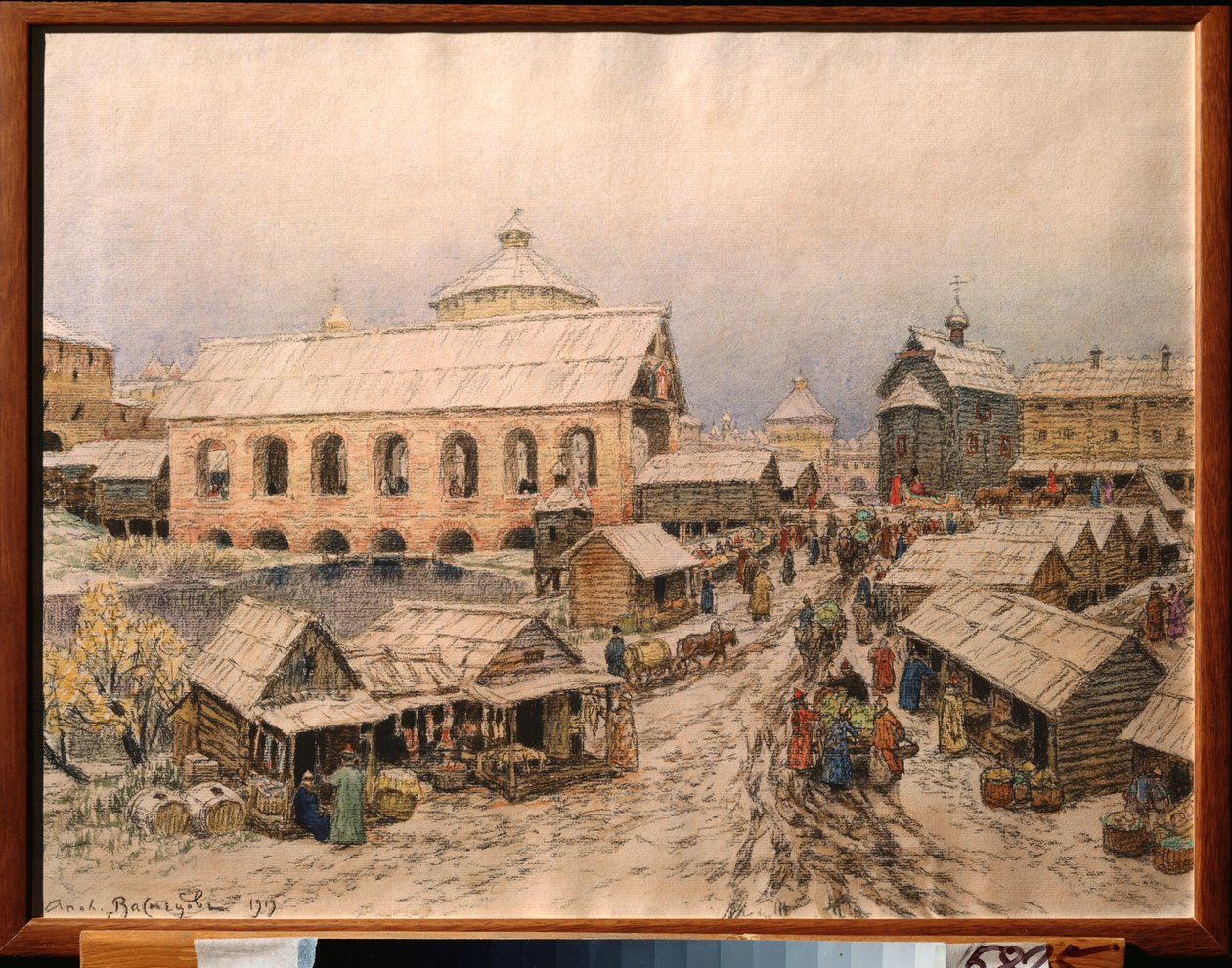 Moszkva 17. század, a Feltámadás hídja - Appolinari Mihajlovics Vasnyecov (1856-1933) munkája, akvarell és szén papíron alkotó: Apollinari Mikhailovich Vasnetsov