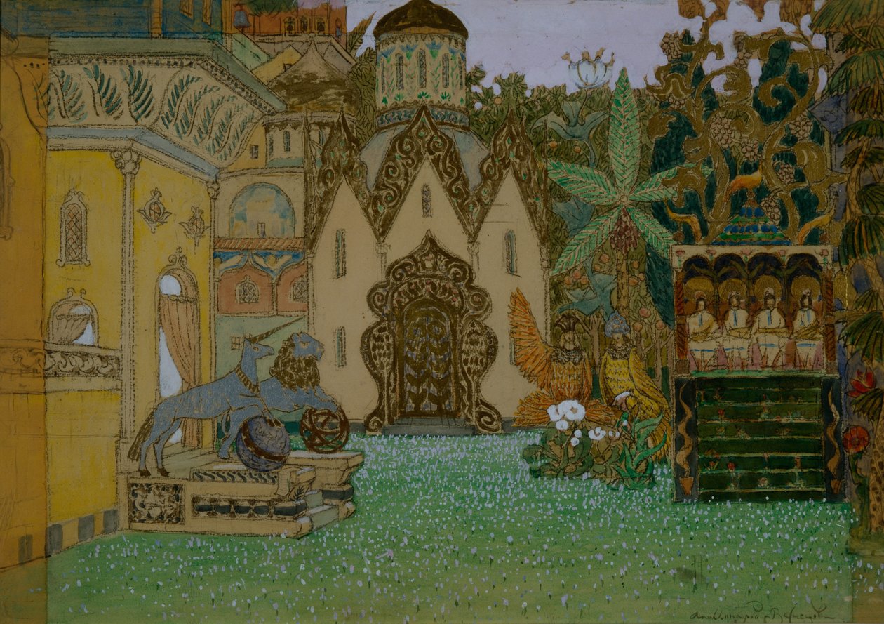 Színpadterv N. Rimszkij-Korszakov: Kitezh láthatatlan város legendája és a Fevronia leány című operájához, 1907 alkotó: Apollinari Mikhailovich Vasnetsov