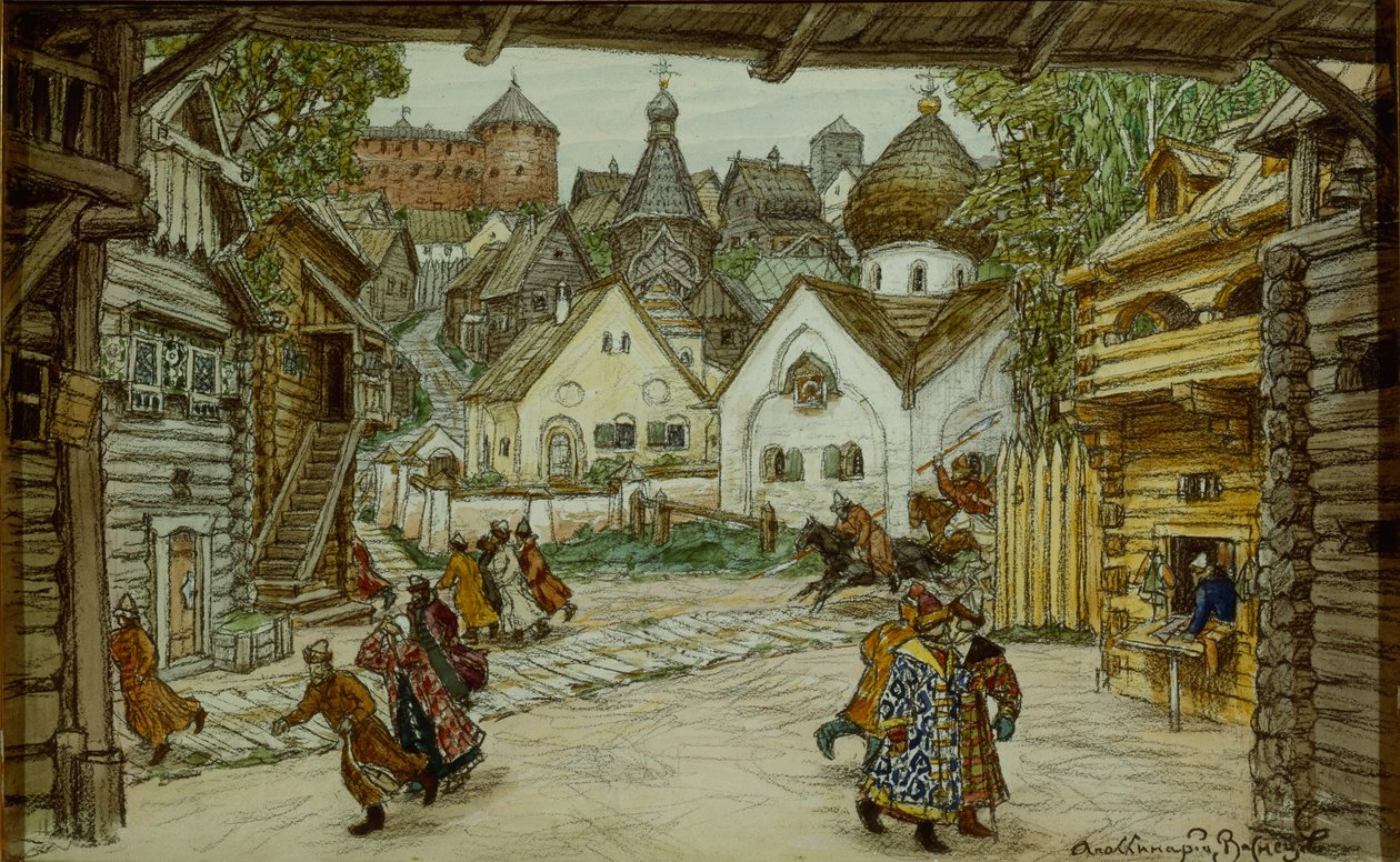 Pjotr Csajkovszkij Az Oprichnik, az őrző című operájának színpadterve, 1911 alkotó: Apollinari Mikhailovich Vasnetsov
