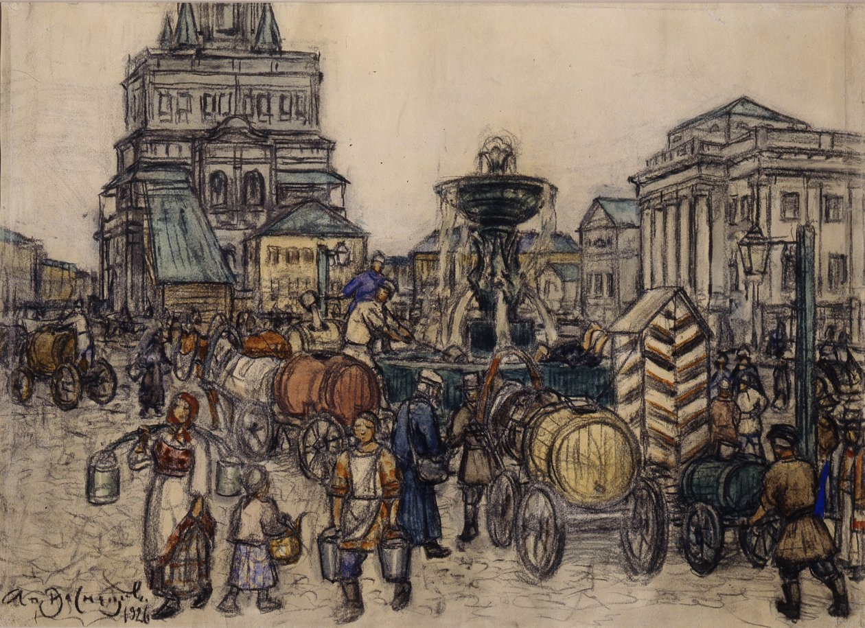 Szökőkút a Szuharevszkaja téren a 19. században, 1921 alkotó: Apollinari Mikhailovich Vasnetsov