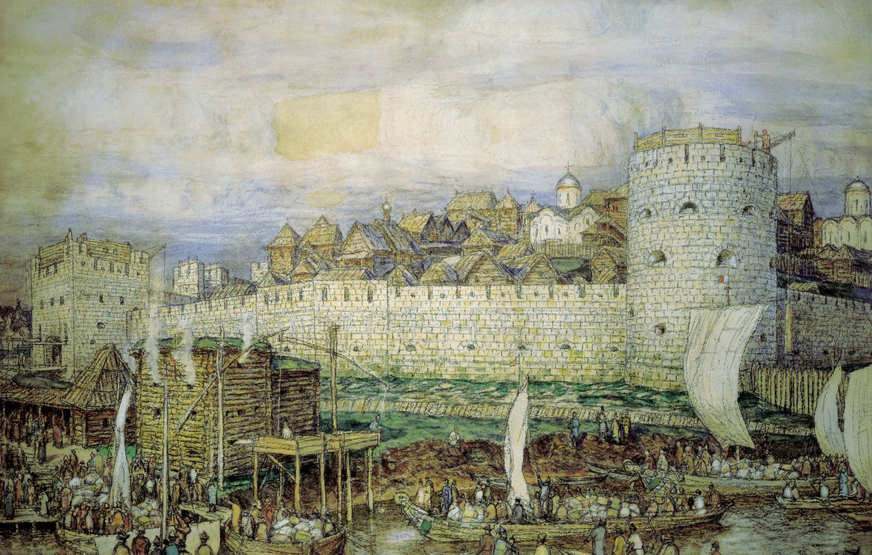 . XIV Dmitrij Donskoj fehér kőből álló Kreml valószínű esete. A 14. század vége alkotó: Apollinari Mikhailovich Vasnetsov