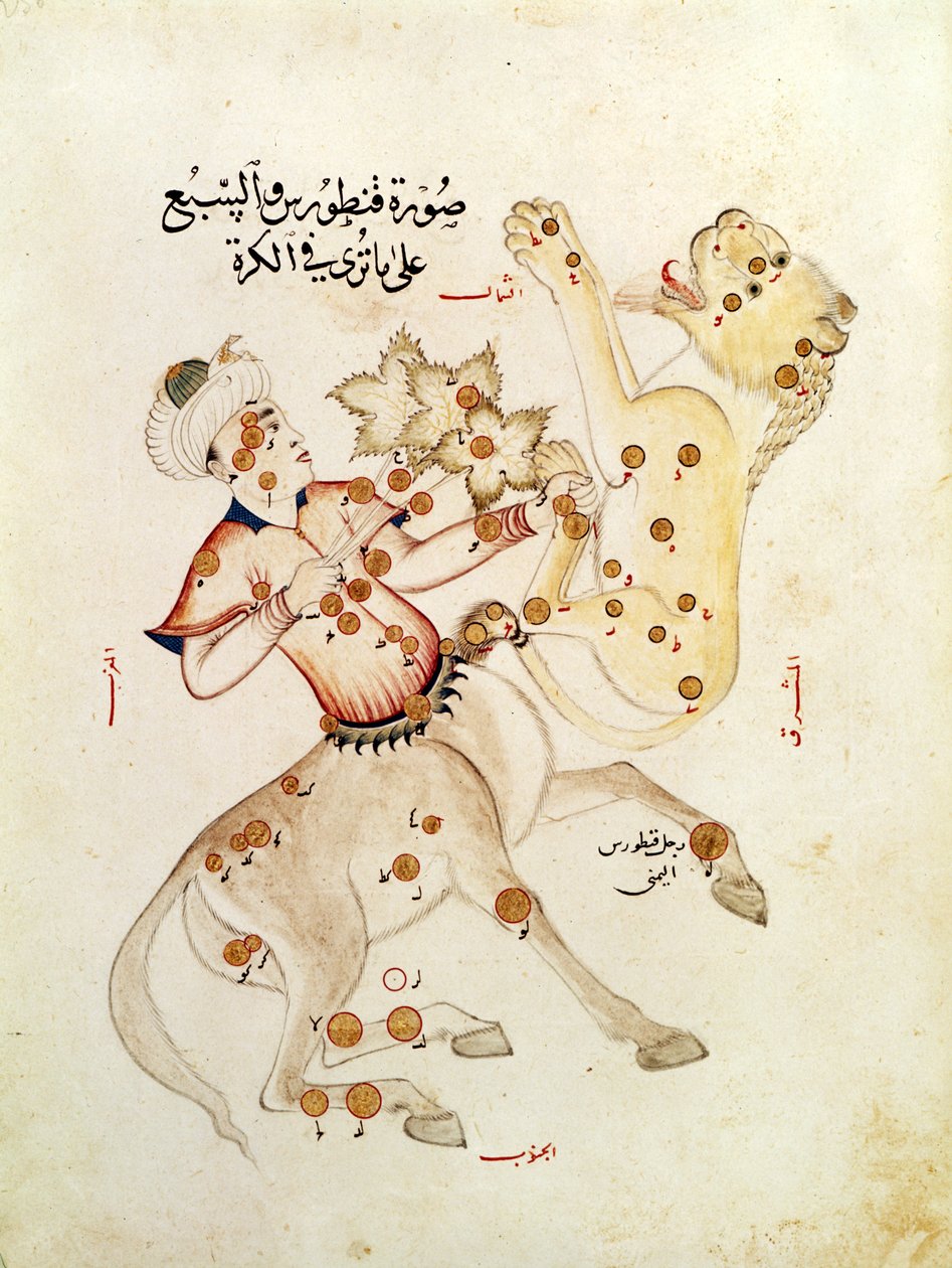 Ms 5036 fol.238 A Kentaur és Oroszlán csillagképek, Abd-al-Rahman Al Sufi (903-986) Értekezése az állócsillagokról alkotó: Arabic School