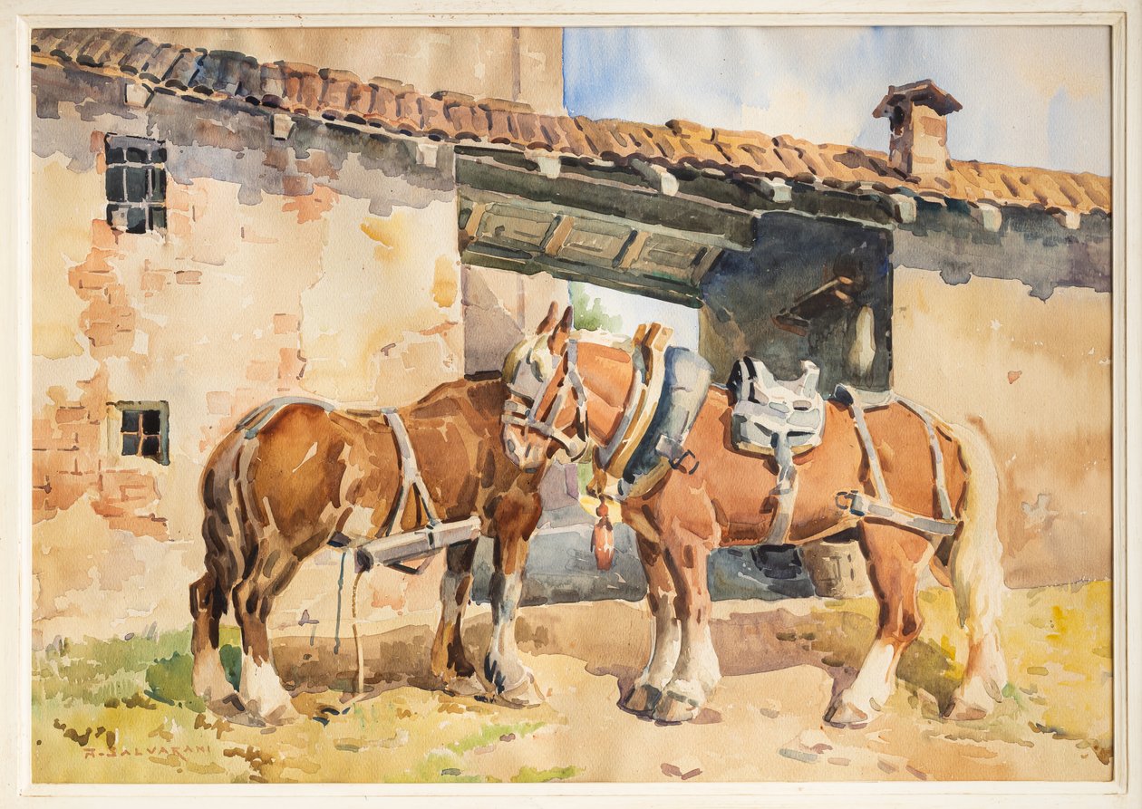 Lovak (akvarell) alkotó: Arcangelo Salvarani