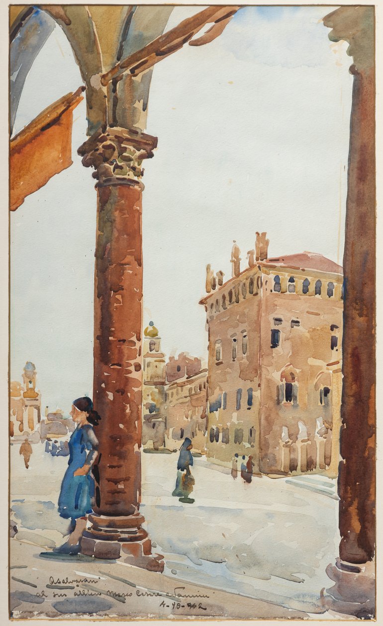 Carpi tér (akvarell) alkotó: Arcangelo Salvarani
