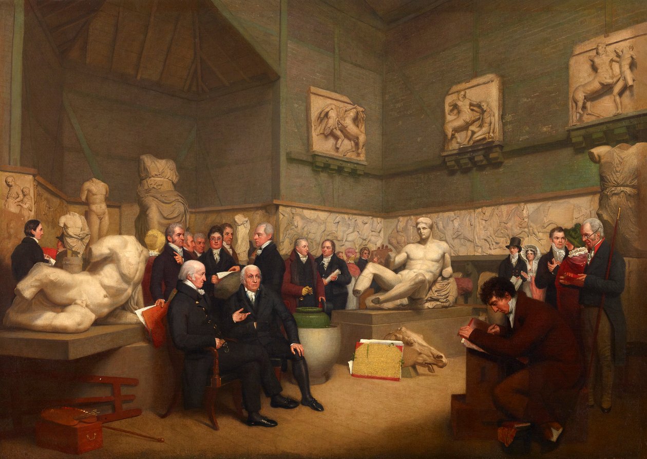 A kurátorok az ideiglenes Elgin-teremben, 1819 alkotó: Archibald Archer