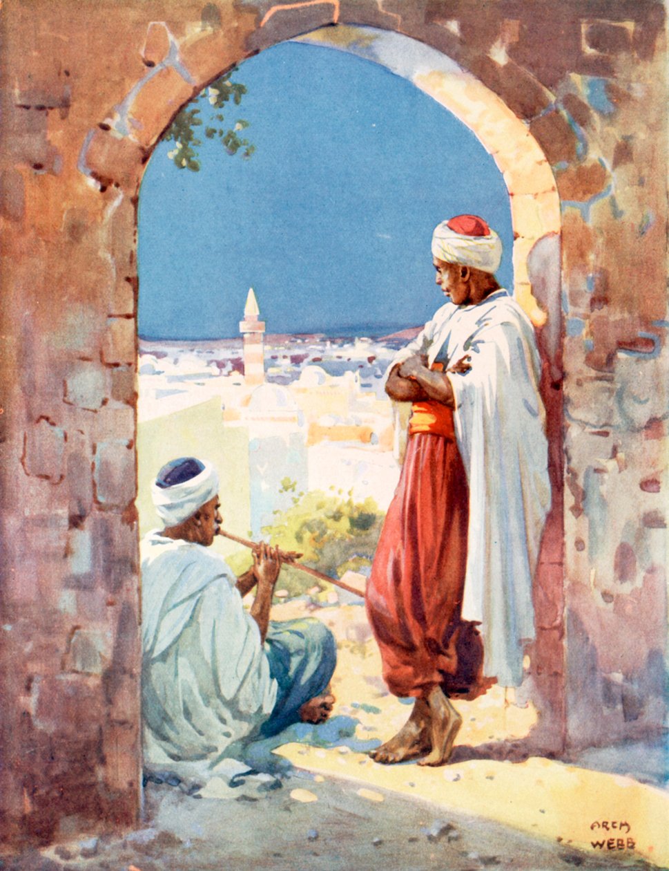 Zene a régi világ kapujában (színes litográfia) alkotó: Archibald Bertram (after) Webb