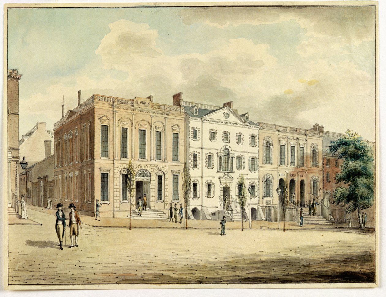 A Wall és a William Streets északkeleti sarka, New York City, 1798 (wc és tinta papíron) alkotó: Archibald Robertson
