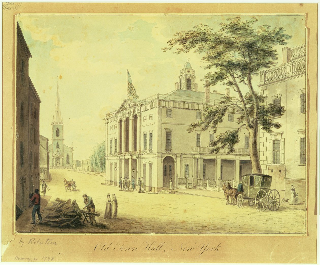 The Old Town Hall (Federal Hall) New York City, 1798 (grafit, wc, toll és tinta papíron) alkotó: Archibald Robertson