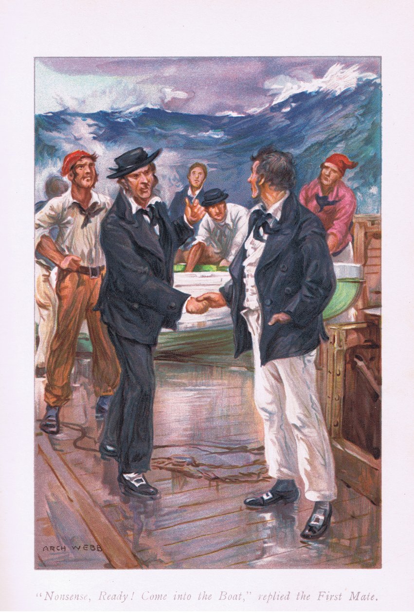 Hülyeség, kész!, gyere be a csónakba, válaszolta az első tiszt, 1900-as évek alkotó: Archibald Webb