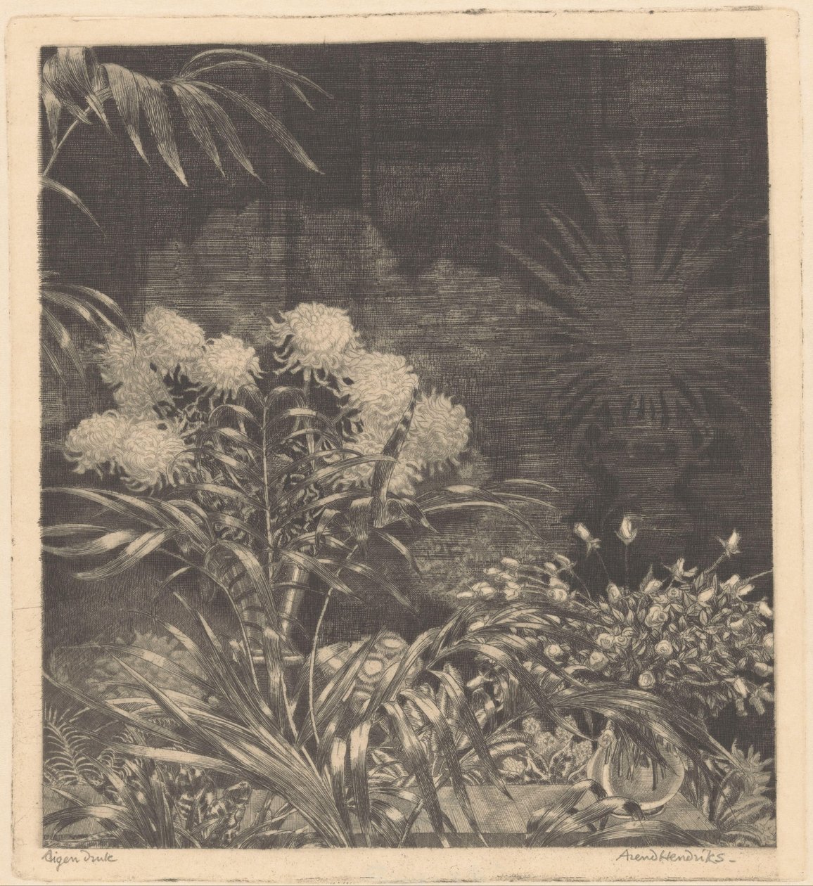 Belső virágokkal vázákban és növényekkel cserépben alkotó: Arend Hendriks (signed by artist)