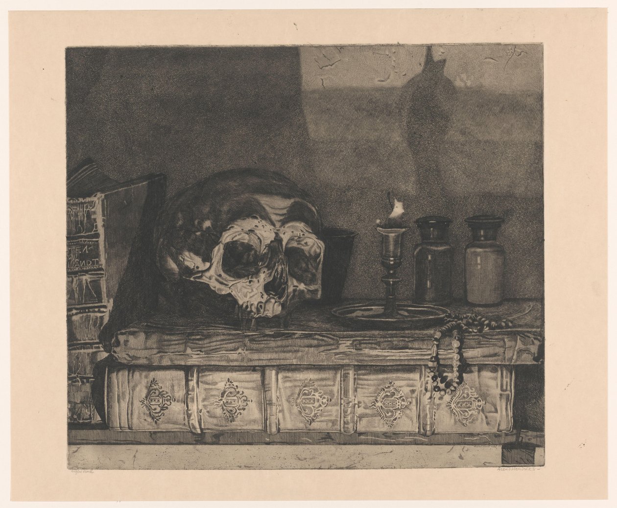 Csendélet koponyával alkotó: Arend Hendriks (signed by artist)