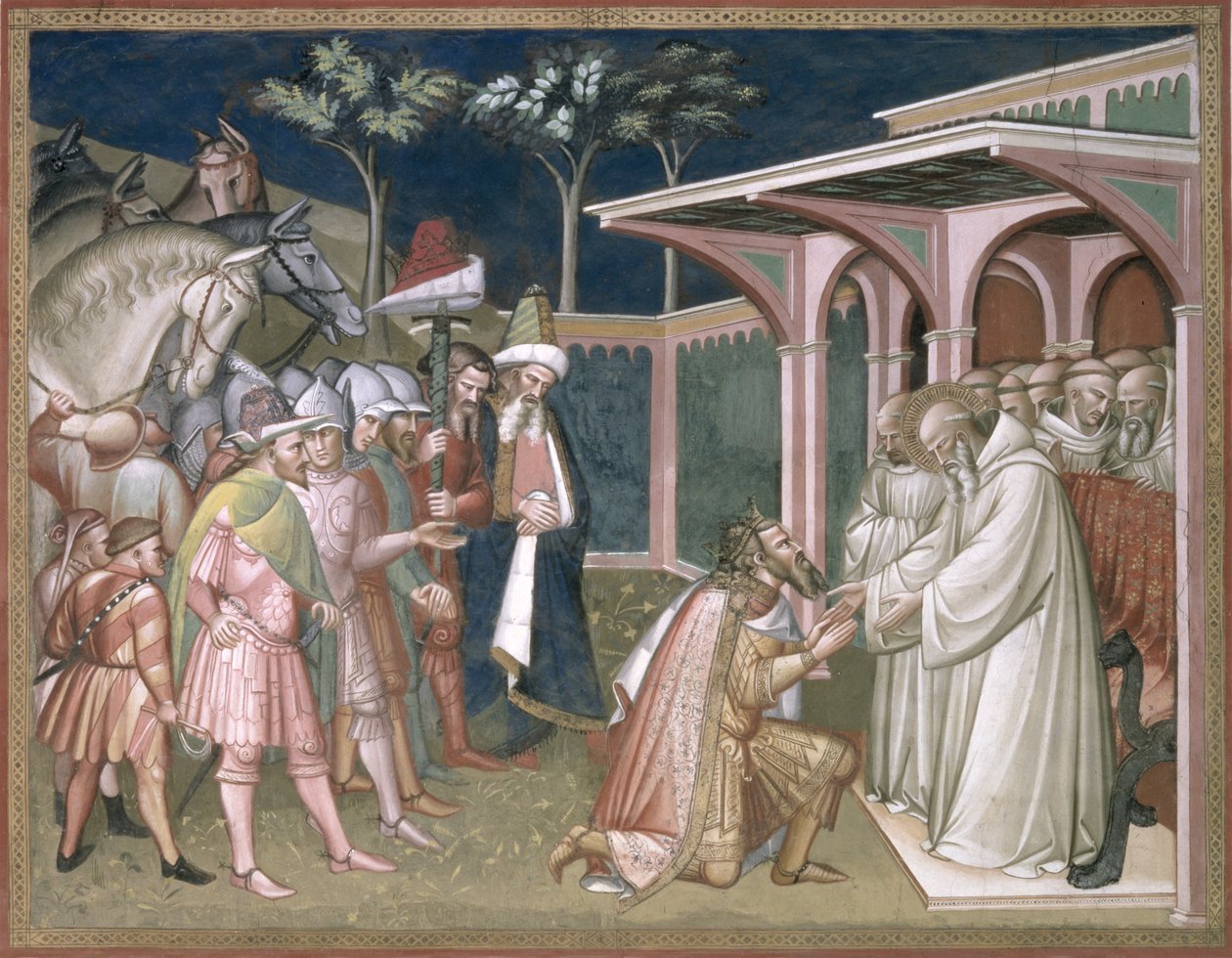 A Szent Prófétál Totilának, a gótok királyának, részlet Szent Benedek életéből (480-kb. 550), a sekrestyében, 1387 alkotó: Aretino Luca Spinello or Spinelli