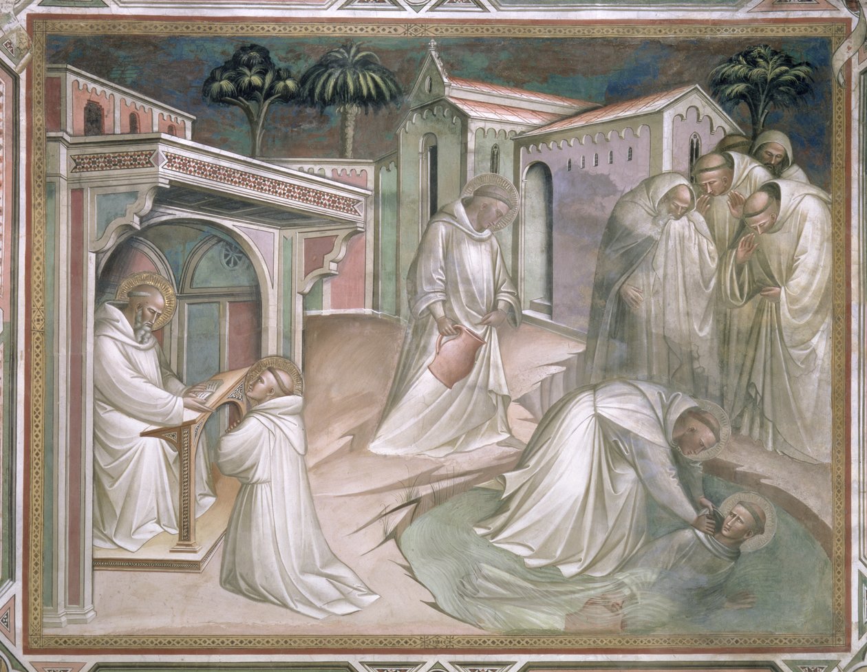 Maurus megmenti Placidust, részletezze Szent Benedek életét (kb. 480-kb. 550), a sekrestyében, 1387 alkotó: Aretino Luca Spinello or Spinelli