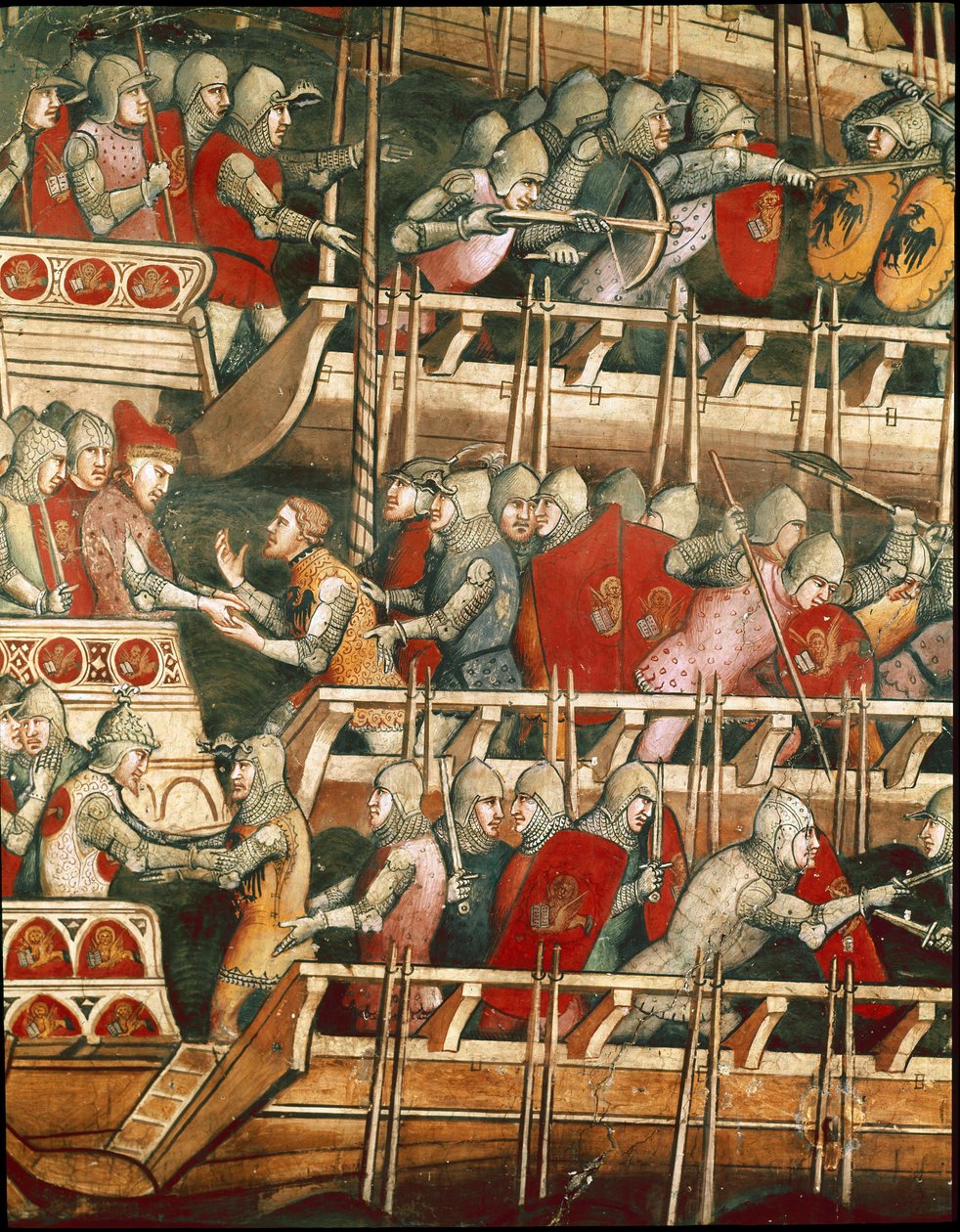 Tengerészeti csata Punta Salvore-ban a Trieszti-öbölben. Részlet a túszok cseréjéről (Fresco alkotó: Aretino Luca Spinello or Spinelli