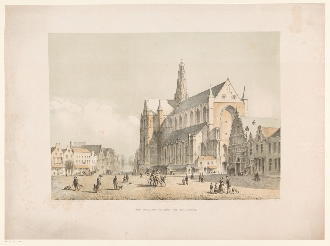 Kilátás a Sint-Bavo templomra és a Grote Markt-ra Haarlemben A Groote Markt Haarlemben (cím az objektumon) alkotó: Arie Ketting de Koningh