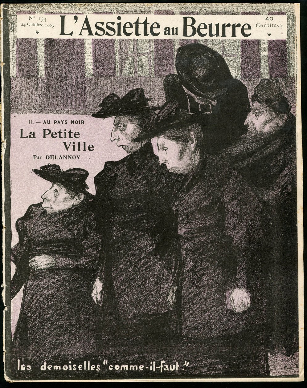 A „” L’Plate au beurre” borítója, 134. szám, Szatirikus fekete-fehér alkotó: Aristide Delannoy