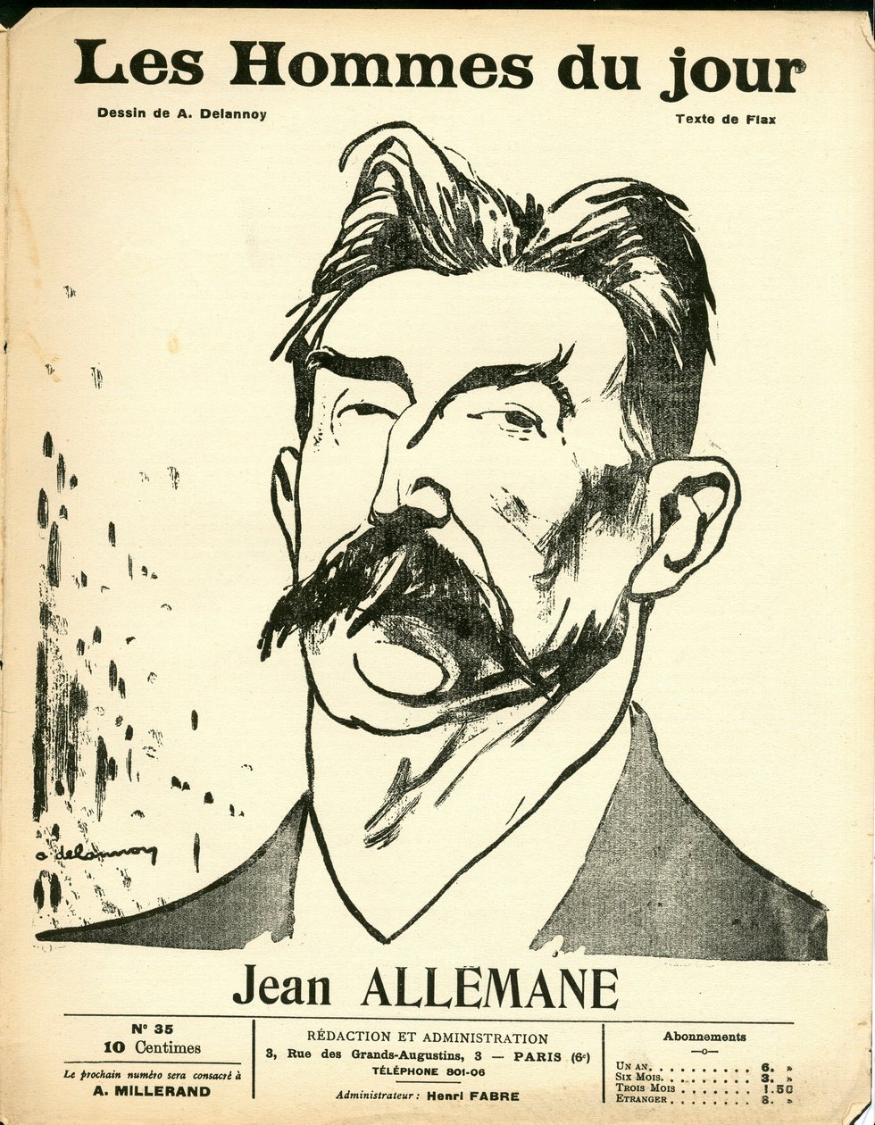 A „The Men of the Day” címlapja, Satiric, fekete-fehér alkotó: Aristide Delannoy
