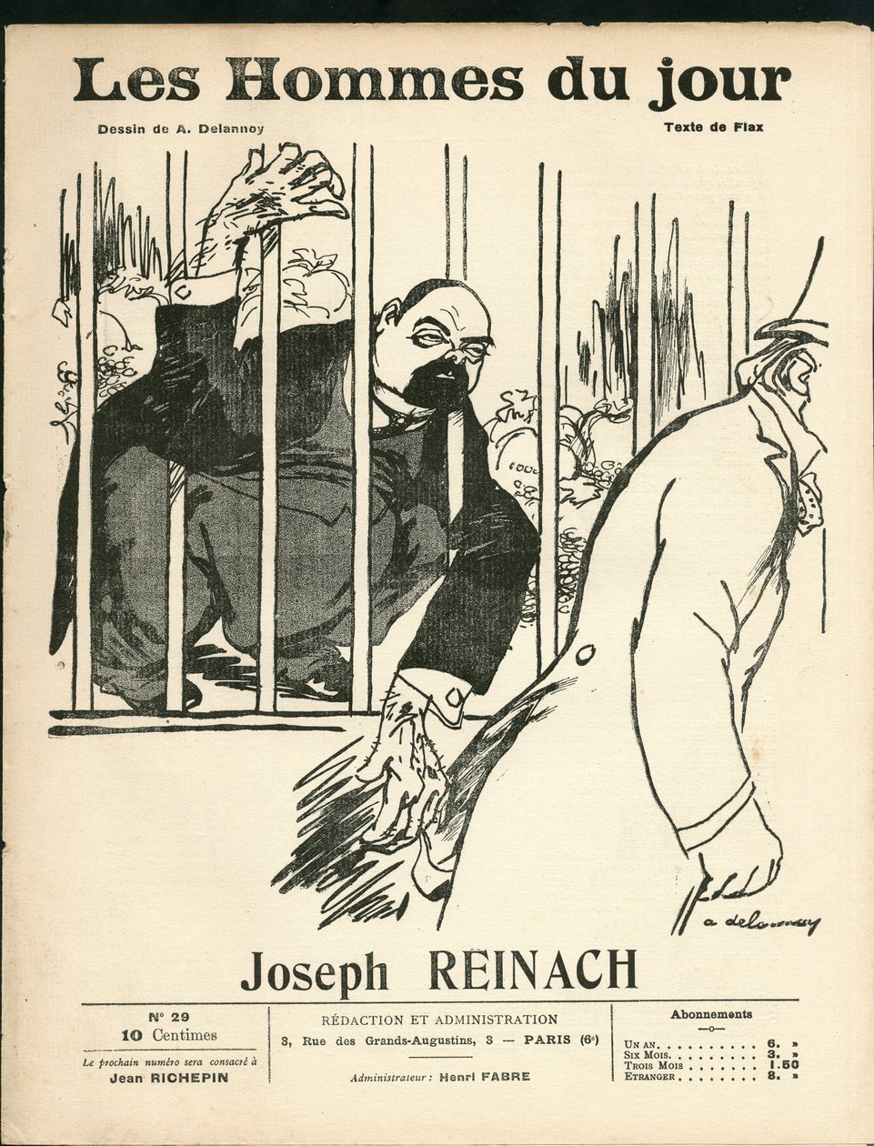 A „” The Men of the Day” címlapja, 1905 körül – Aristide Delannoy (1874-1911) illusztrációja: Antiszemitizmus, ezüst – Reinach Joseph (1856-1921), majom alkotó: Aristide Delannoy